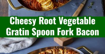 Cheesy Root Vegetable Gratin Spoon Fork Bacon