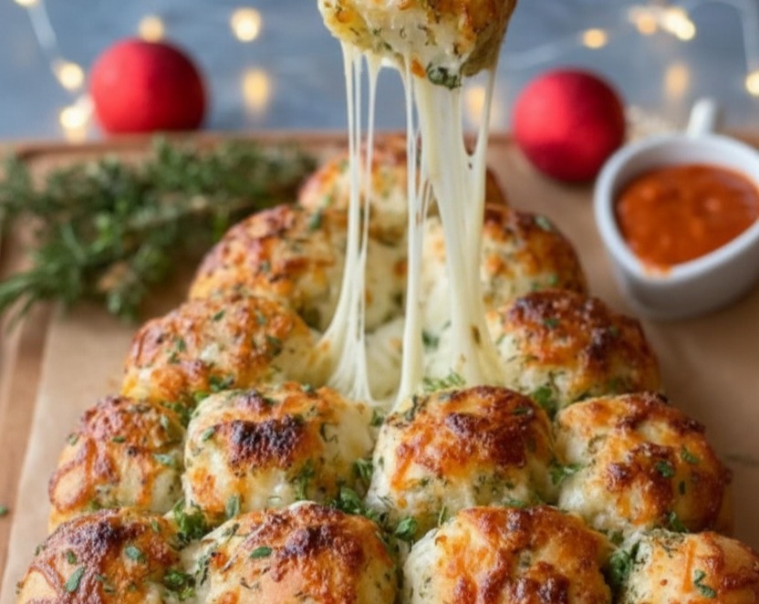 Easy Cheesy Christmas Pull Apart Bread Tree Appetizer serving