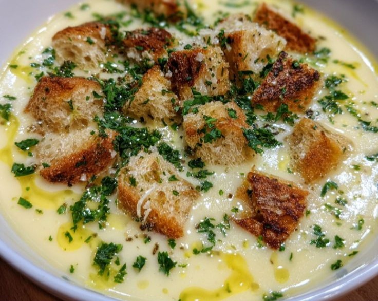 Easy Homemade Creamy Roasted Garlic Soup Recipe Tutorial serving