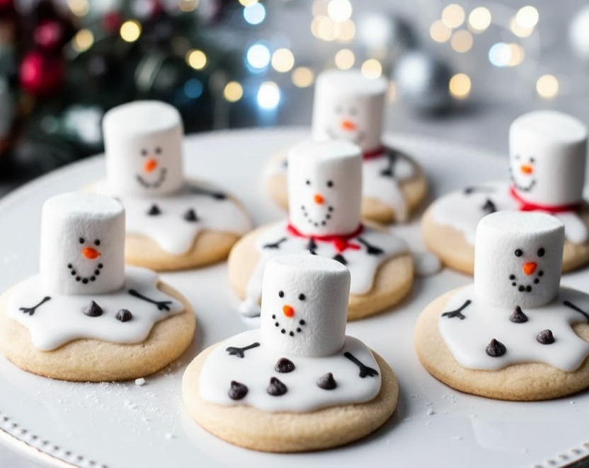 Easy Melted Snowman Biscuits for Kids Christmas Party Fun serving