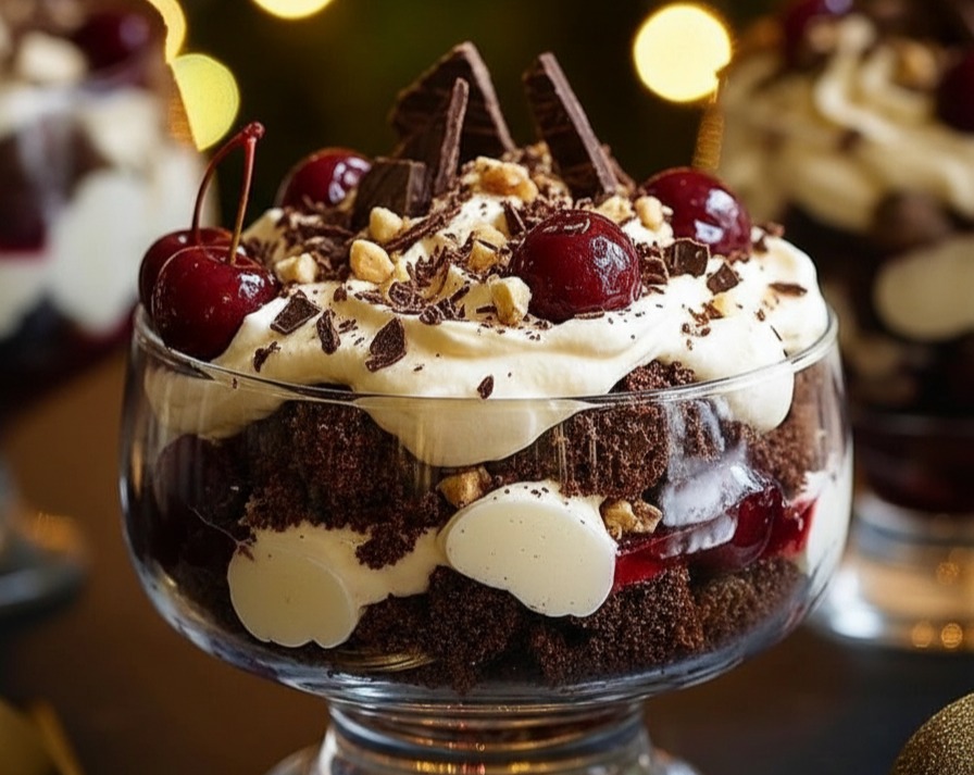Christmas Black Forest Trifle Easy Holiday Dessert serving
