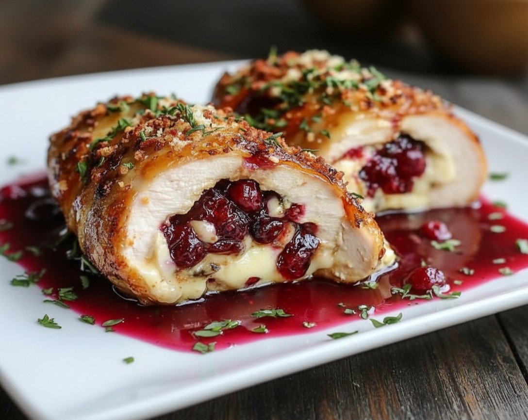 Easy Cranberry Brie Stuffed Chicken for Festive December Dinners serving