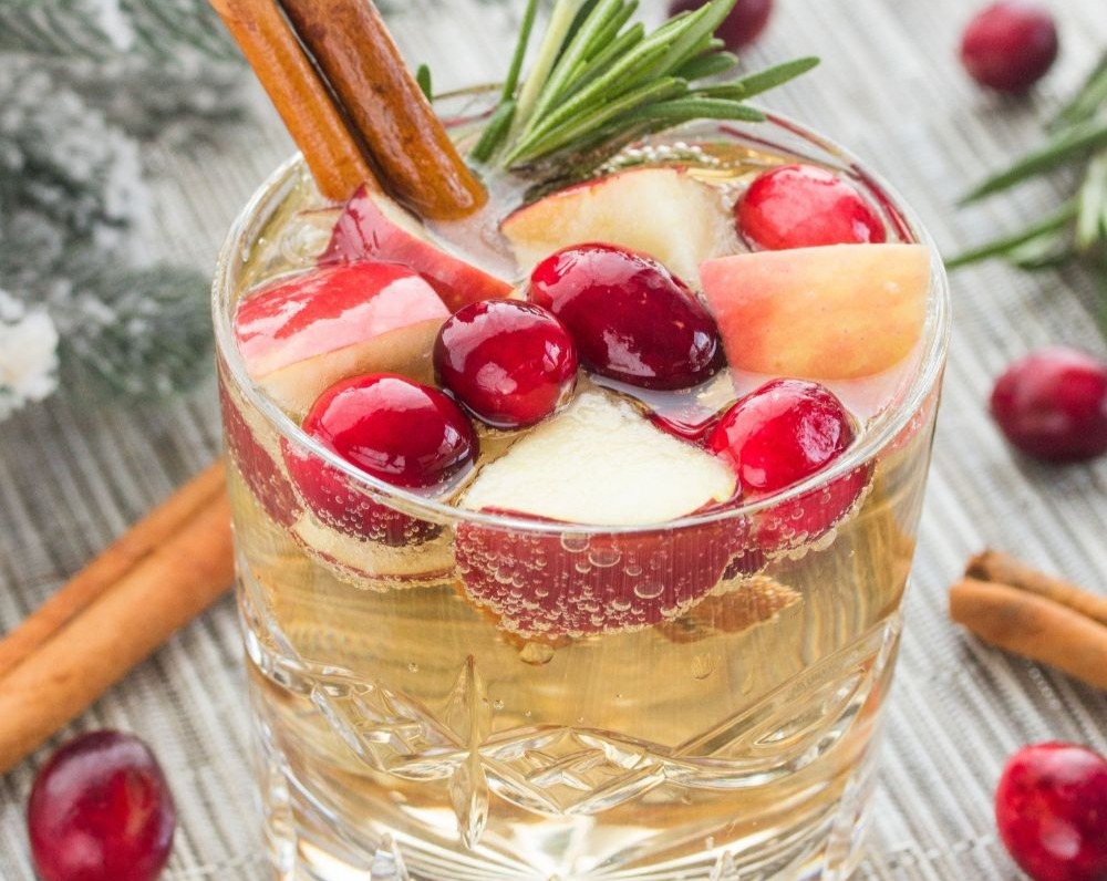 Easy Cranberry Rosemary White Christmas Sangria with Cinnamon Syrup overview