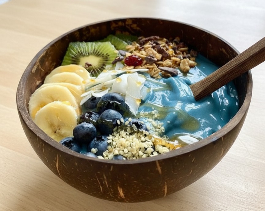 Easy Cool Blue Smoothie Bowl High Protein Aesthetic Breakfast serving