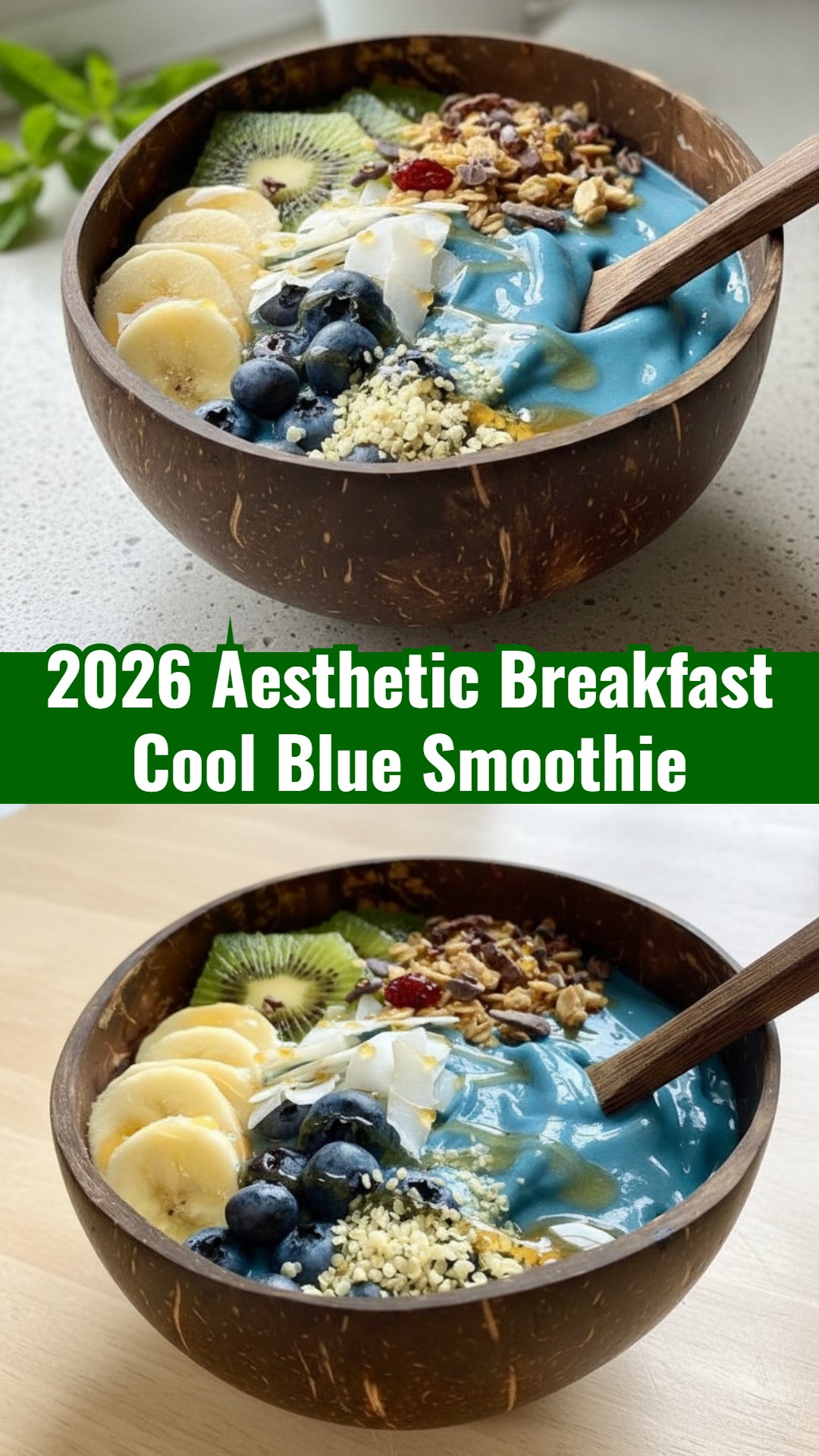 Easy Cool Blue Smoothie Bowl High Protein Aesthetic Breakfast