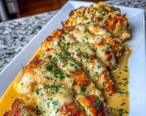 Creamy Garlic Parmesan Crusted Chicken serving